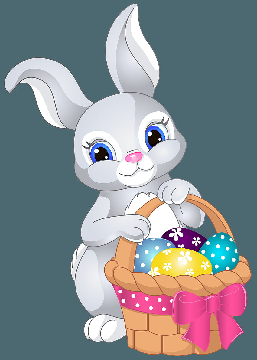 Coniglietto di Pasqua con cesto di uova ClipArt PNG, coniglietto con uova Sfondo del telefono HD