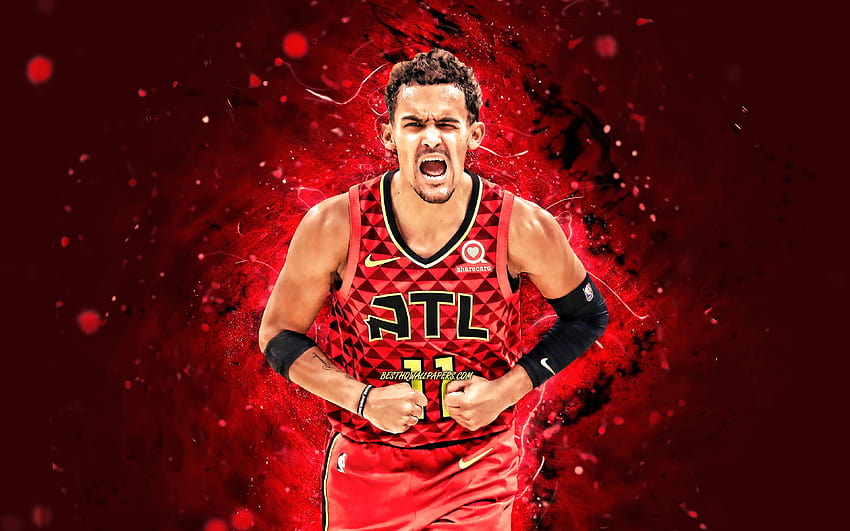 Trae Young, 2020, Atlanta Hawks, NBA, basketball, red neon lights, Rayford Trae Young, USA, Trae Young Atlanta Hawks, Trae Young with resolution 3840x2400. High Quality, trae young atlanta hawks nba HD wallpaper