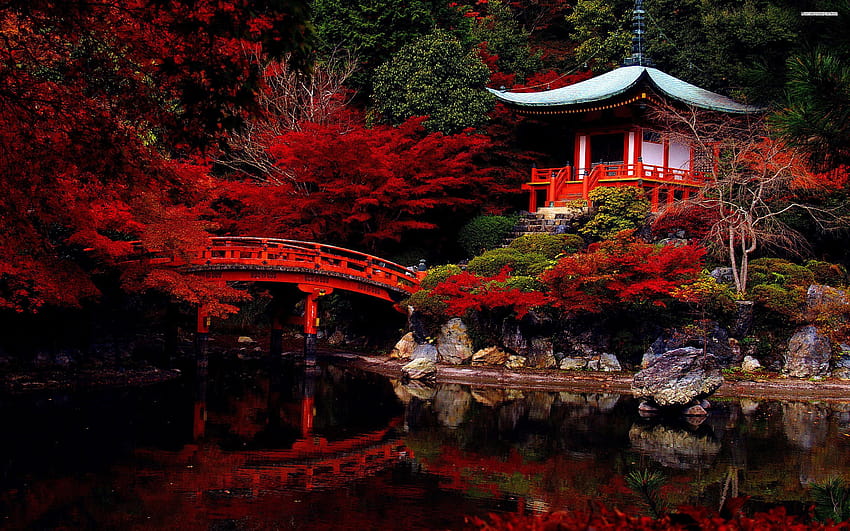 5 Японски пейзаж, японски храм HD тапет