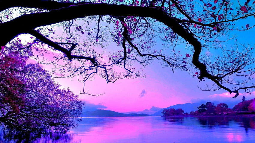 6 Blue and Pink Landscape, nature landscape HD wallpaper