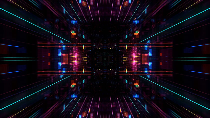 Túnel de ficção científica futurista abstrato com grade de partículas. Gráfico de movimento para data center, servidor, internet, velocidade. Visualização futurista de big data, hi tech b…, gráficos em movimento papel de parede HD