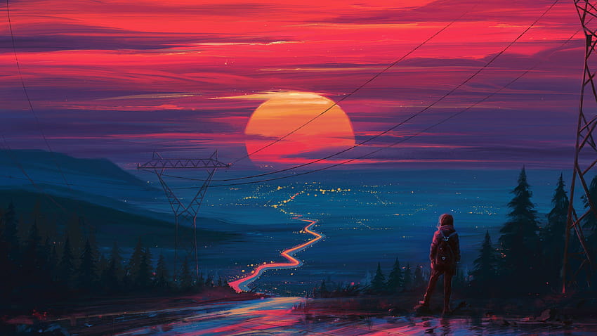 Way To Retro City In 3840x2160 Resolution in 2020, sunset anime HD wallpaper