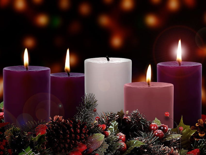 Adventskranz, weihnachtliche Adventskerze HD-Hintergrundbild