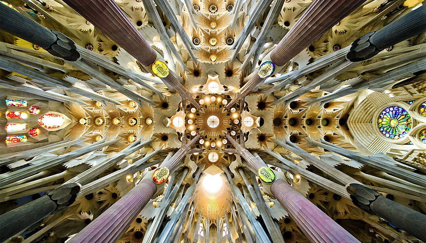 Z Barcelona La Sagrada Familia Ceiling Gaudi, barcelona city HD wallpaper