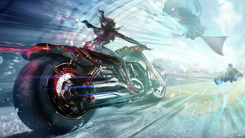 1920x1080 Anime Girl, Futuristic Motorcycle, Sci, anime motorcycle HD wallpaper