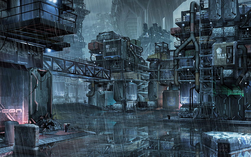 Cyberpunk-Metropole, zukünftige Fantasy-Stadt HD-Hintergrundbild