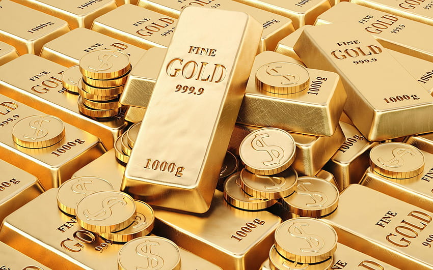 külçe altın, külçe altın, finans kavramları, altın, para, altın paralar, 2880x1800 çözünürlüklü altın içeren arka planlar. Yüksek Kalite, altın para HD duvar kağıdı