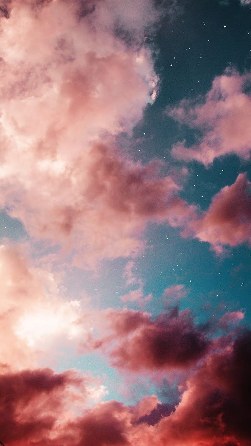 Естетично синьо небе Розови облаци, естетични сини облаци HD тапет за телефон