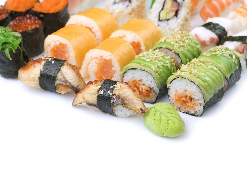 3598x2741 sushi, white rice, caviar, seafood HD wallpaper