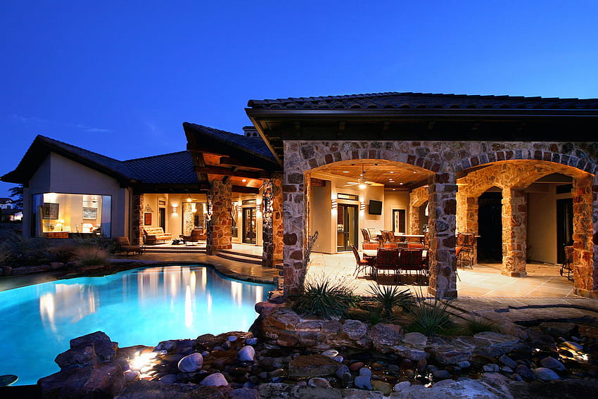 Stone pool home house interior ... up, mansion pool HD wallpaper