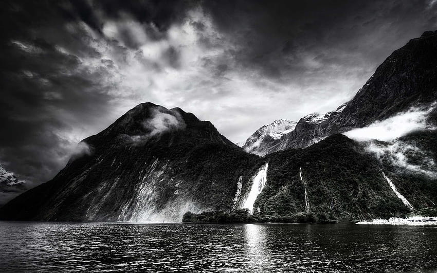 Amazing Waterfall Monochrome Mac, mountain waterfall black and white HD wallpaper
