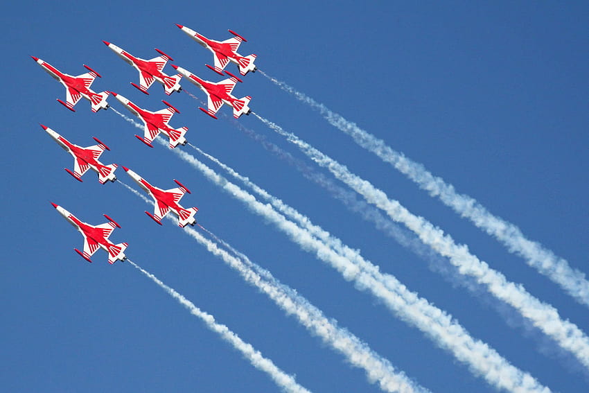 Contrast aircraft airshow jets formation demo team Turkish stars HD wallpaper