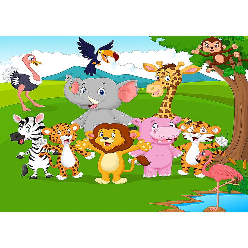사파리 공원 만화 동물 그래픽 배경 아기 어린이를위한 맞춤형 배경 Birtay Party phone Fond HD 전화 배경 화면