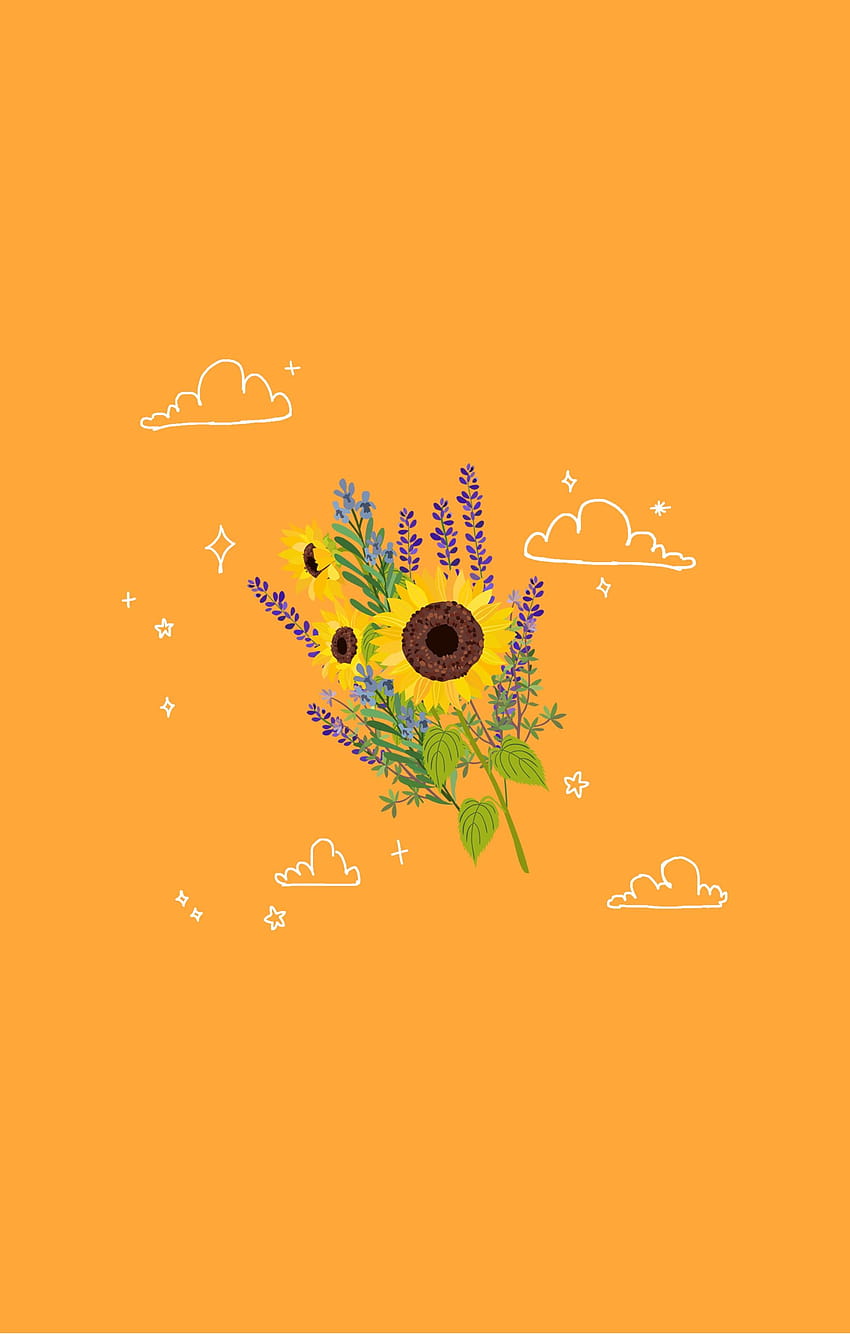 Sonnenblumengelb-Senf-Ästhetik von Dex, Wolken Sonnenblumen-Ästhetik HD-Handy-Hintergrundbild