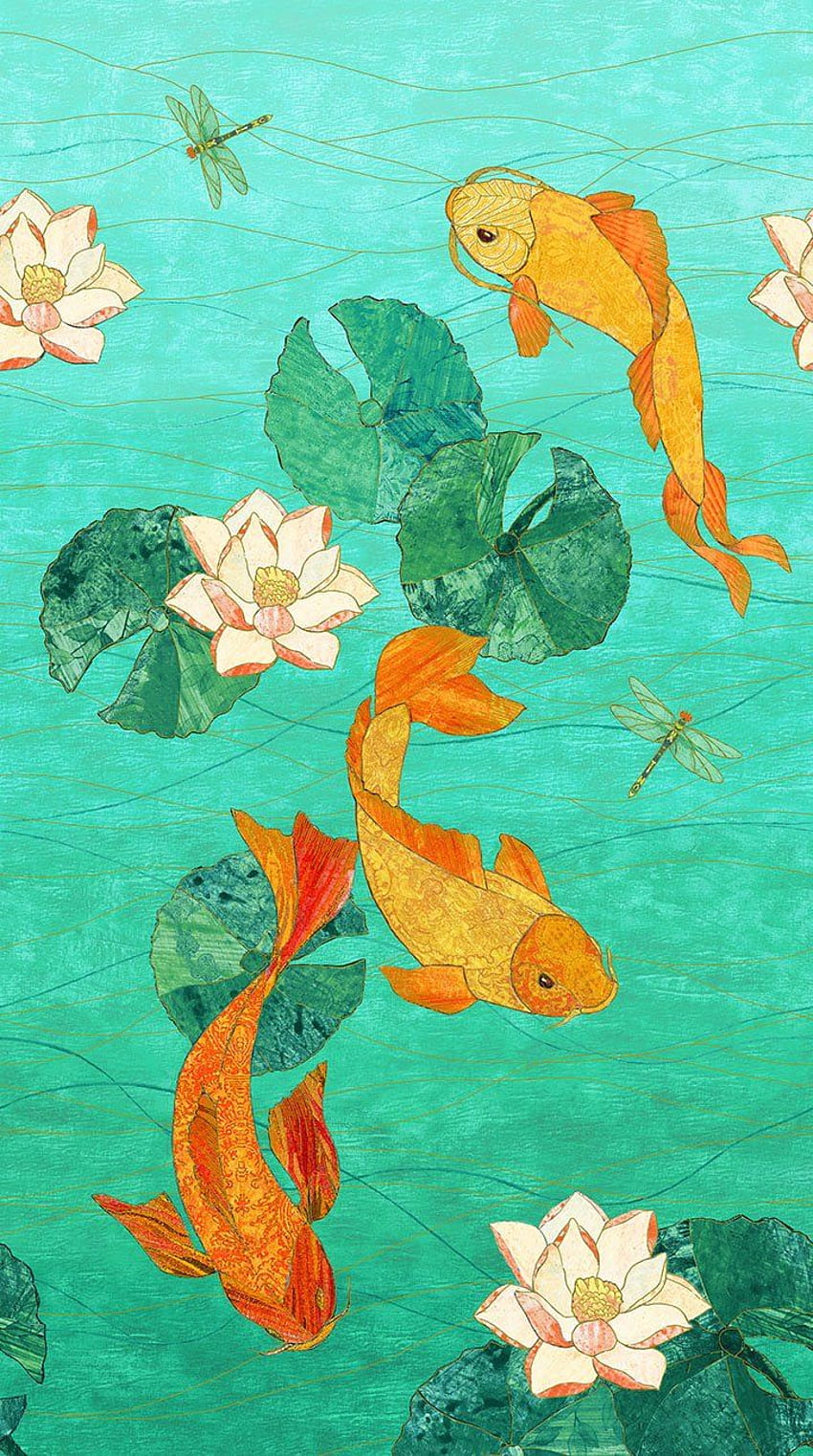 Northcott Shimmer Koi Pond by Karen Sikie 22345M 63 Scenic Metallic $10.80/yd 先行予約期限 12 月 '18/1 月 '19、フィッシュ アート HD電話の壁紙