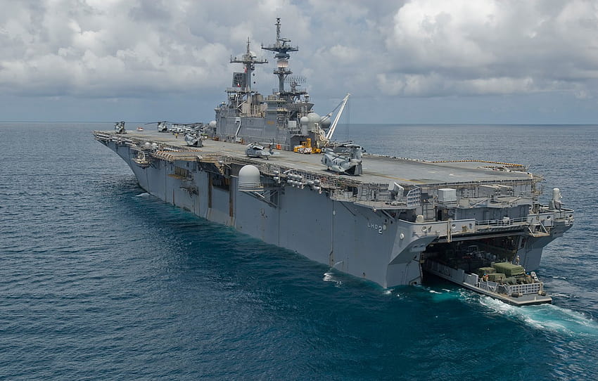 the ocean, ship, helicopters, deck, landing, USS Essex HD wallpaper