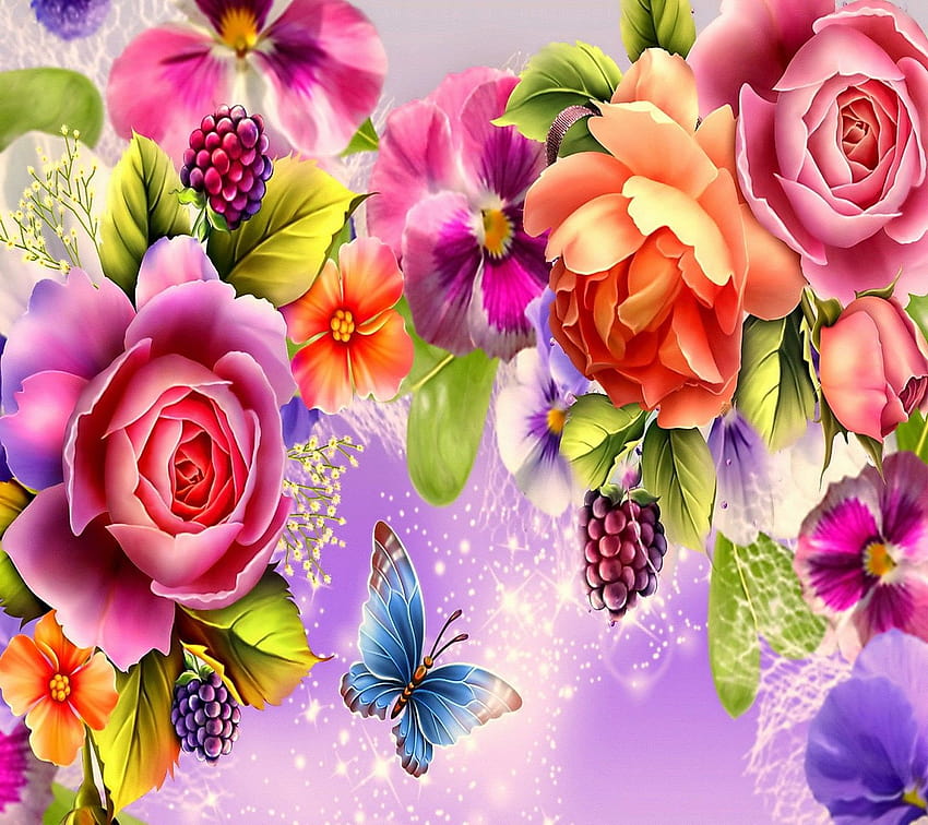 Roses papillon et rose et arrière-plans, pixiz Fond d'écran HD