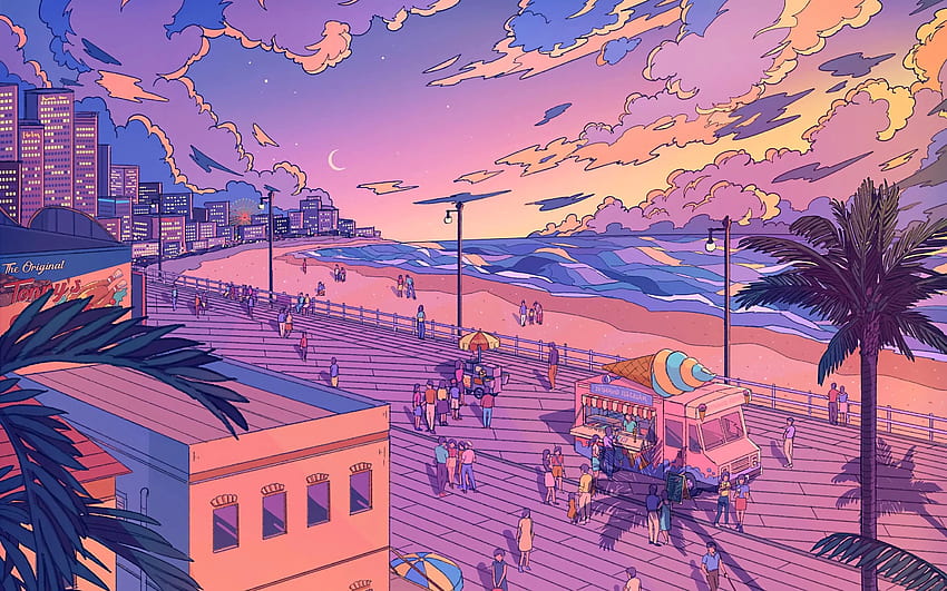 Естетичен плаж [от midwinterdawn][2880x1800] през 2020 г., аниме плажна естетика HD тапет
