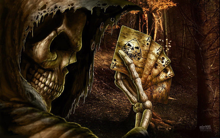 Dark Grim Reaper ужаси скелети череп страховити карти игри покер, пики HD тапет