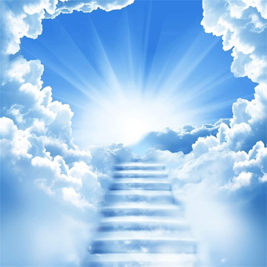 Amazon : AOFOTO 6x6ft Stairway to Heaven Backdrop Небесни стълби Paradise Dreamy Clouds графични фонове Divine Supernal Sky Belief Pray Faith Studio Props Винил Портрет на възрастно дете : Електроника, портите на рая HD тапет за телефон