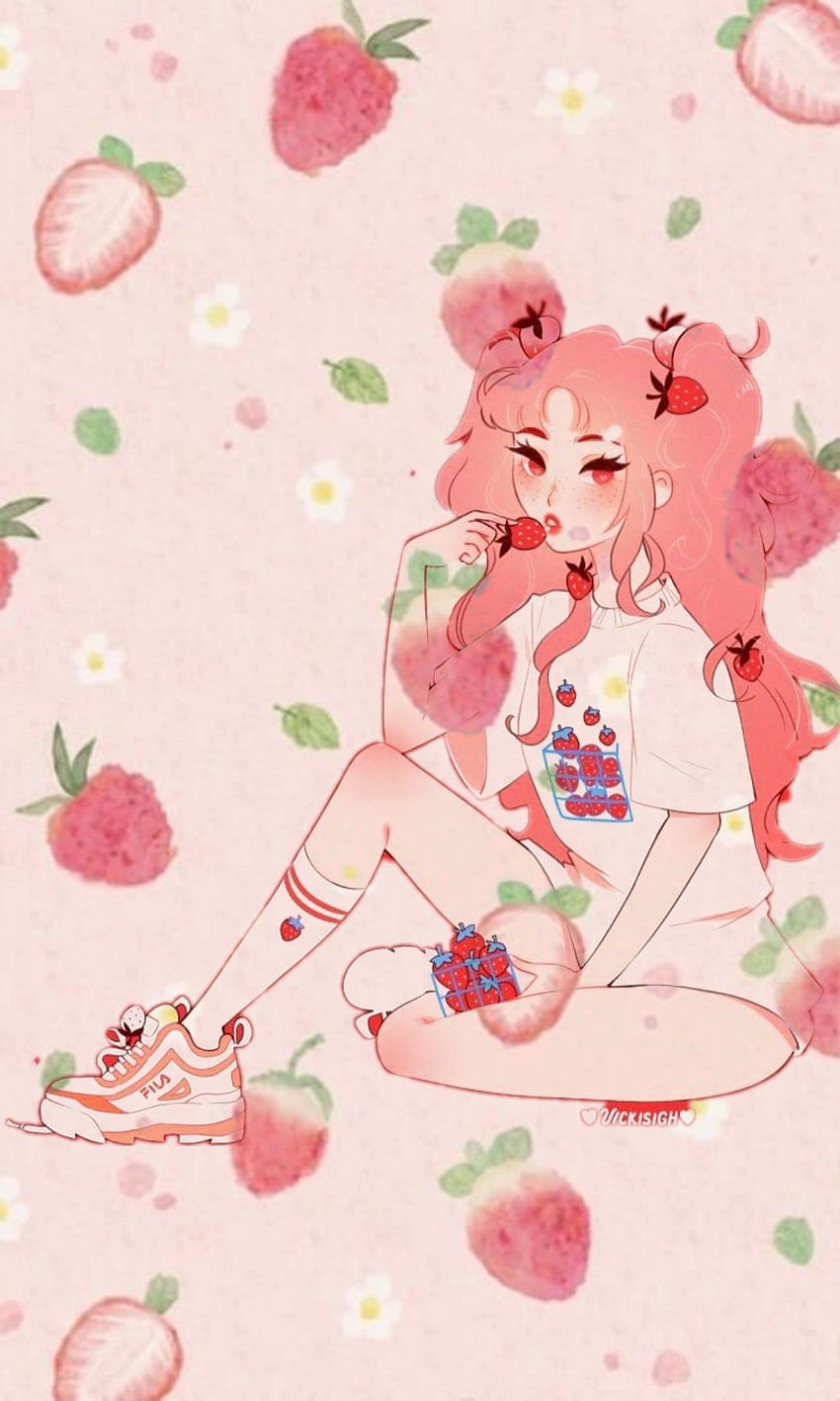 Strawberry anime girl HD phone wallpaper | Pxfuel
