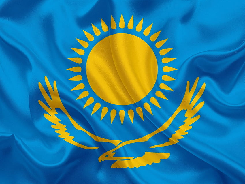 Kasachische Flagge, Kasachstan, Asien, Flagge Kasachstans, Seidenflagge besthq im Jahr 2020 HD-Hintergrundbild