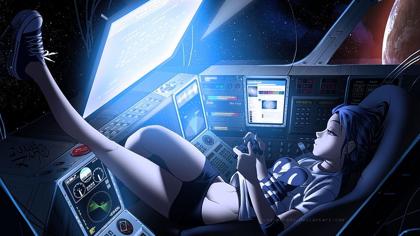 Anime, gry wideo, dziewczyna, PlayStation 3, Space Invaders, statek kosmiczny, gra wideo Zero Gravity, Vashperado… w 2020 r., playstation girl Tapeta HD
