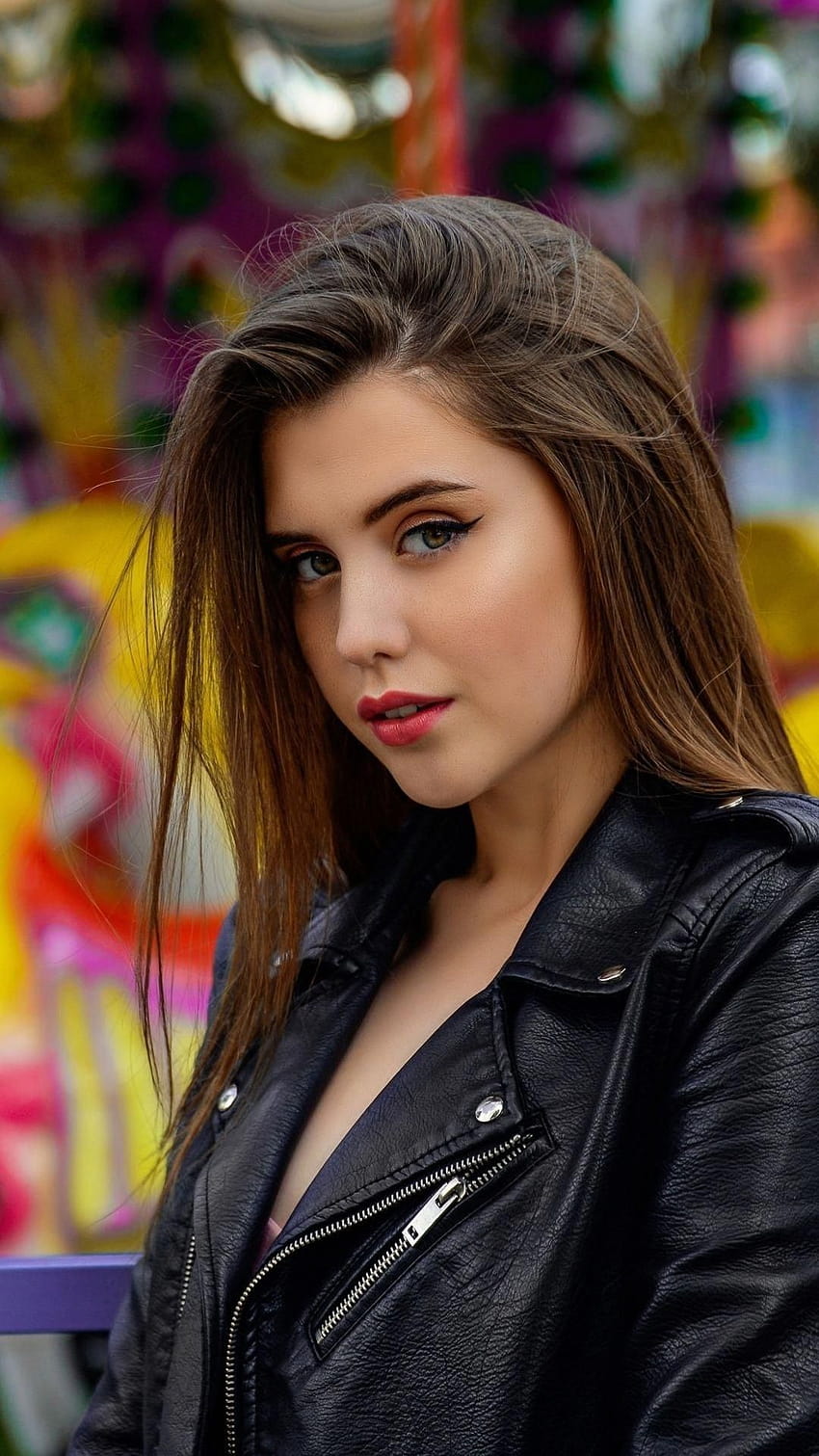 BEAUTY GIRL, leather biker jacket HD phone wallpaper