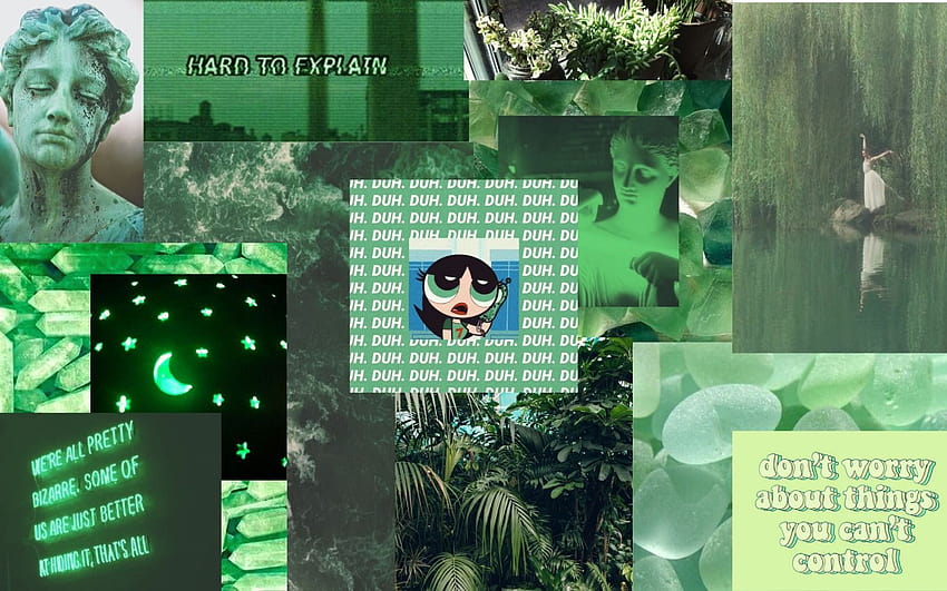 Anime Collage Aesthetic Green, aesthetic green anime computer HD wallpaper