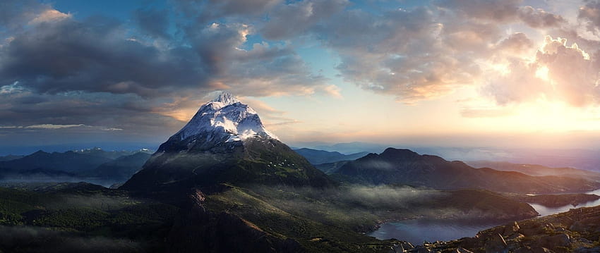 2560x1080 mountain, top, peak, clouds, sky, stones, mountain clouds sky ...