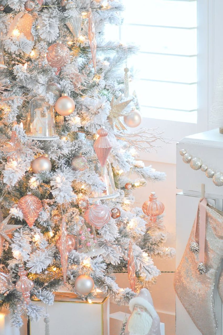 Pink Gold White Christmas Tree, rosegold christmas HD phone wallpaper