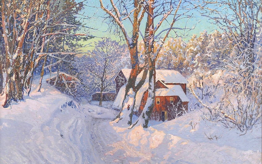 anselm saltzberg, mountain, anshelm schultz, swedish artist, winter landscape, winter wonderland with resolution 1920x1200. High Quality, artist winter HD wallpaper