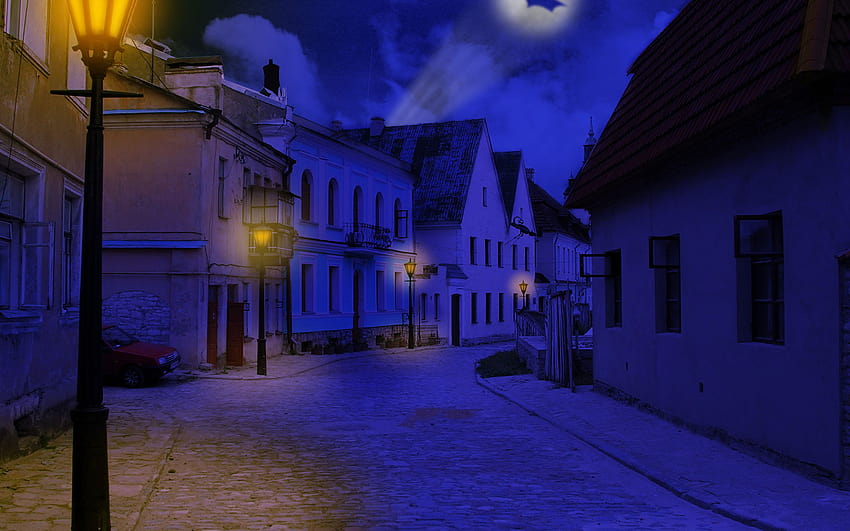 도시, 거리, 랜턴, 밤, 집 » 세계 » GoodWP, 애니메이션 스트리트 나이트 HD 월페이퍼