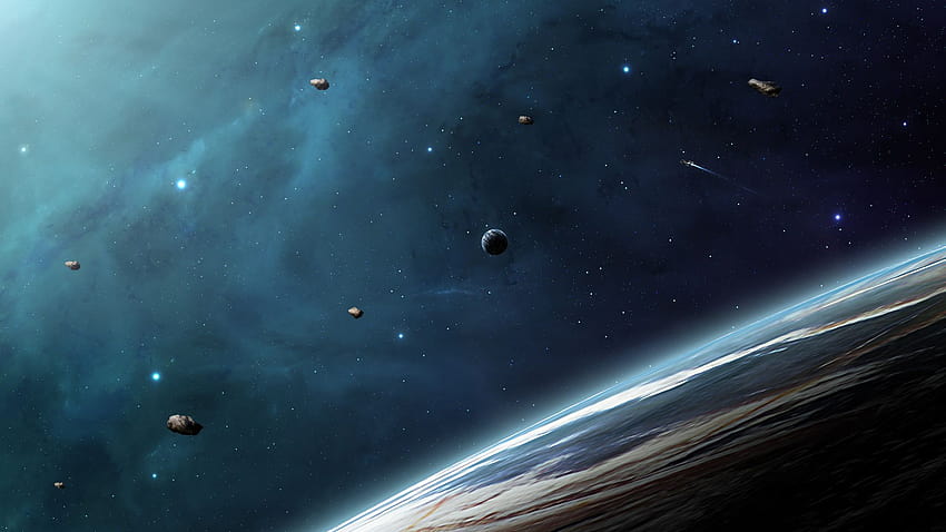 Planeta Gruz Statek kosmiczny Gwiazdy przestrzeń Tapeta HD