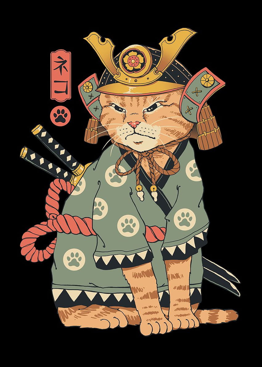 Неко самурай, котка самурай HD тапет за телефон