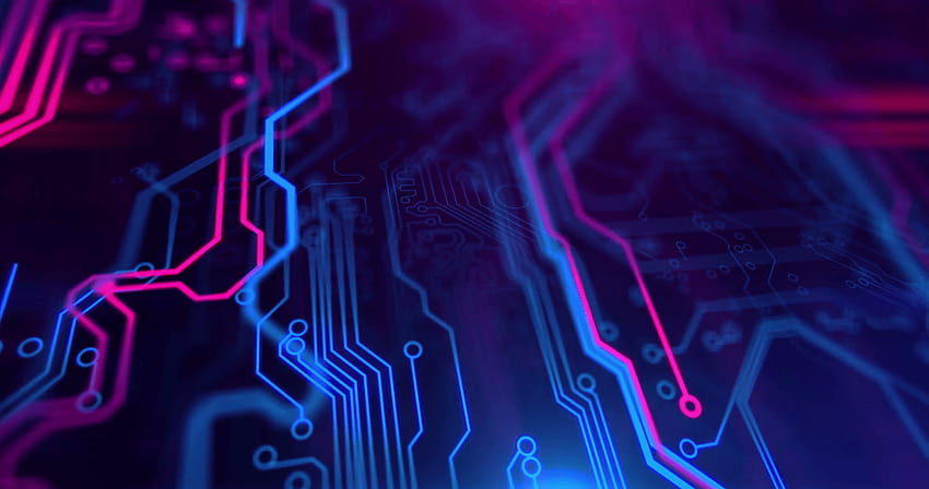 Printed circuit board video. Motherboard. Blue and purple digital, circuit board background HD wallpaper