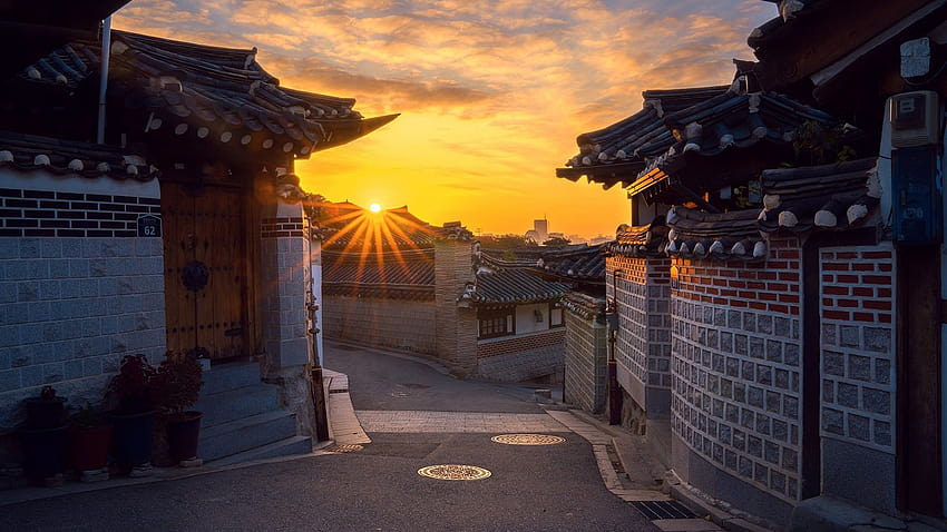 เกาหลีใต้, โซล, เมืองเก่า, ตอนเช้า, พระอาทิตย์ขึ้น 640x1136 iPhone 5/5S/5C/SE , พื้นหลัง, หมู่บ้าน ยนตร์เกาหลี วอลล์เปเปอร์ HD