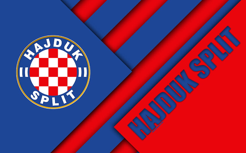 HNK Hajduk Split, abstraksi biru merah, logo, desain material, klub sepak bola Kroasia, Split, Kroasia, Prva HNL, sepak bola, Liga Sepak Bola Pertama Kroasia dengan resolusi 3840x2400. Kualitas tinggi Wallpaper HD