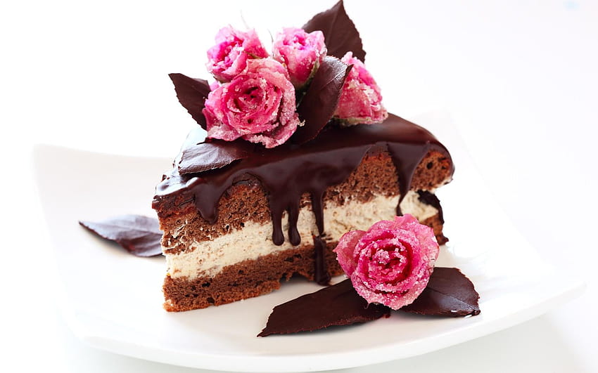 Słodkie Ciasto Czekoladowe I Róże Kwiaty Wallpape, słodkie ciasto dla Androida Tapeta HD