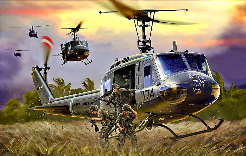 M16, Helicóptero, Exército dos EUA, Desembarque, M60, UH, Guerra do Vietnã papel de parede HD