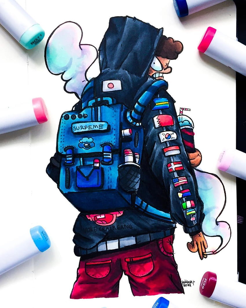 Gawx Art on Instagram: “Man with his bottle of paint water, crazy hoodie with flag and brand new Surpeme … HD電話の壁紙