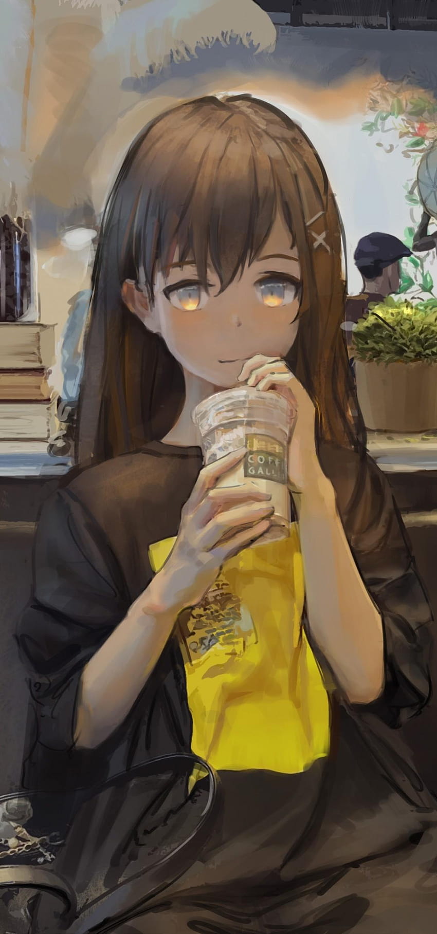 Cute Anime Girls Drinking Coffee posted by Zoey Mercado, cute anime girl drinking boba HD phone wallpaper