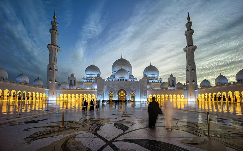 Zentrum der Scheich-Zayid-Moschee Abu Dhabi Wunderschönes Zentrum der Scheich-Zayid-Moschee HD-Hintergrundbild