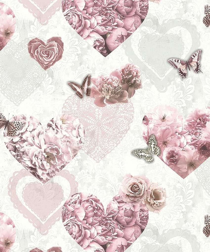 Arthouse Розови бели флорални блясък Пеперуди Сърца Момичета Цветя, блестящи момичета HD тапет за телефон
