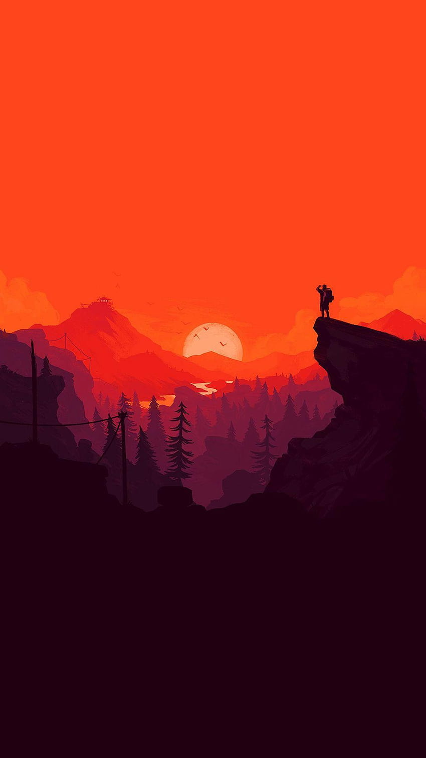 Nature Sunset Simple Minimal Illustration Art Tramonto rosso e minimalista Sfondo del telefono HD