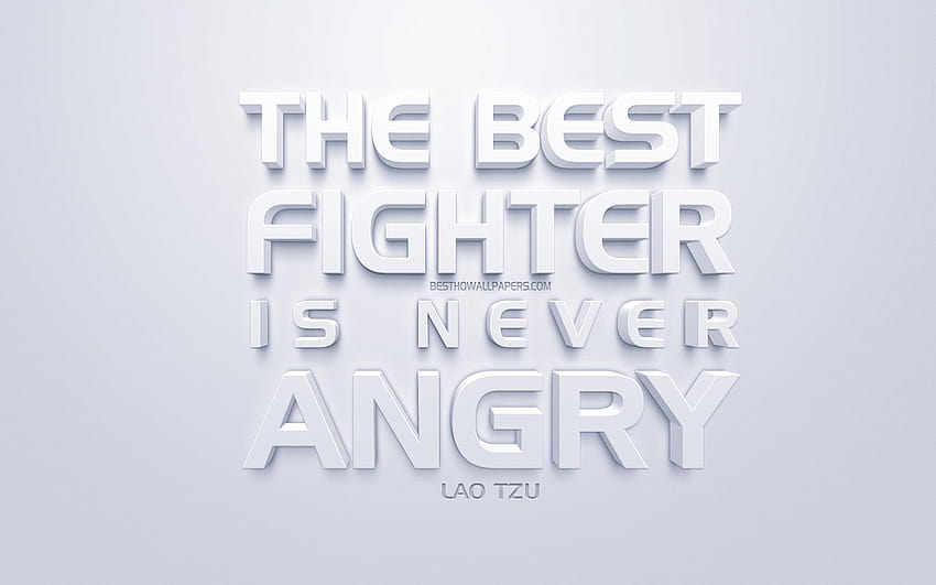 El mejor luchador nunca está enojado, citas de Lao Tse, arte en 3D blanco, citas sobre luchadores, citas populares, inspiración, blanco, motivación con resolución 2560x1600. Alta calidad fondo de pantalla