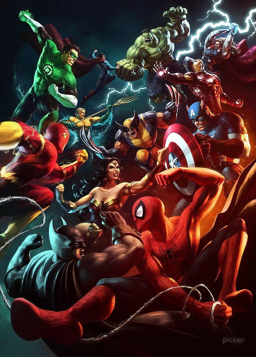 JLA gegen The Avengers Marvel gegen DC, Marvel gegen DC-Helden HD-Handy-Hintergrundbild