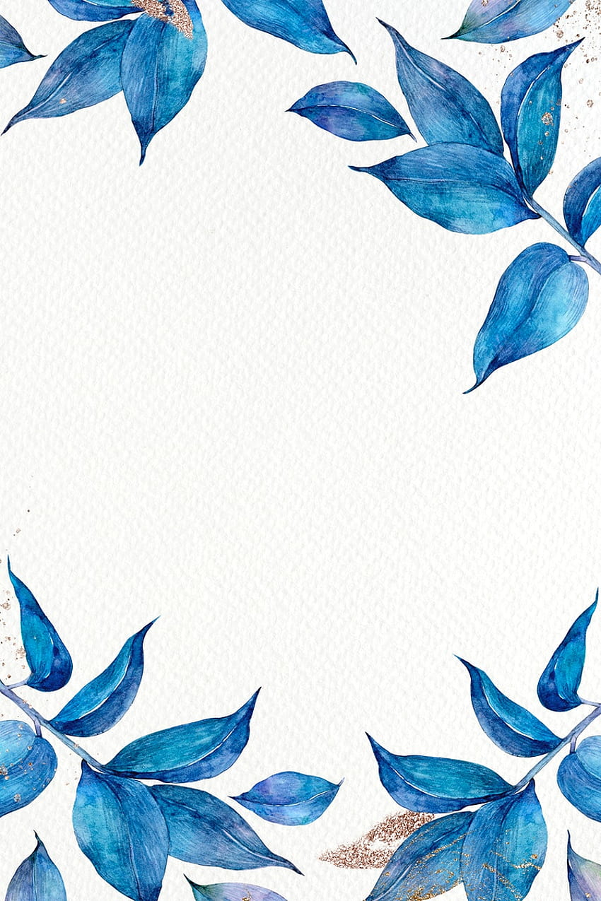 Blue botanical leaf frame in watercolor, blue leaves HD phone wallpaper