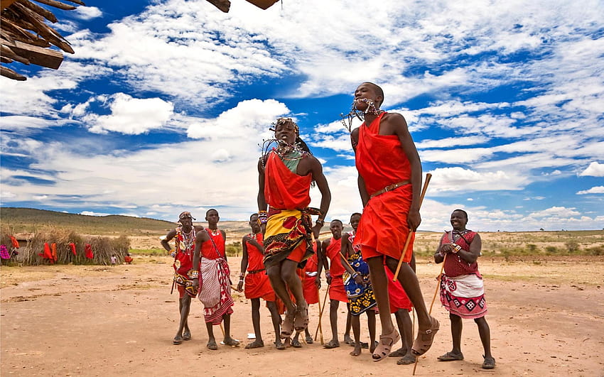 Guerrieri Maasai che ballano, antropologia Sfondo HD