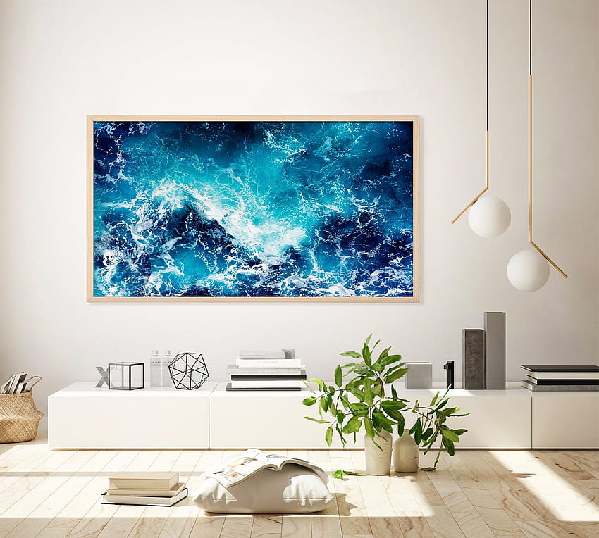 삼성 프레임 TV 아트, 삼성 모던 프레임을 위한 파도 예술, 해상 풍경 프레임 아트, 바다 디지털 전체 HD 월페이퍼